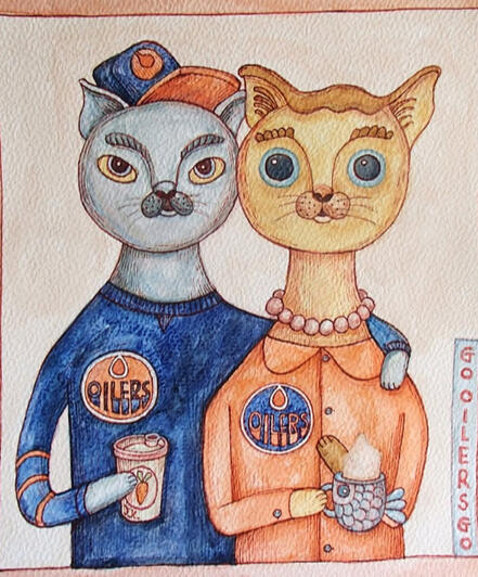 Oilers Cats Watercolor (8&quot; x 10&quot;) $160